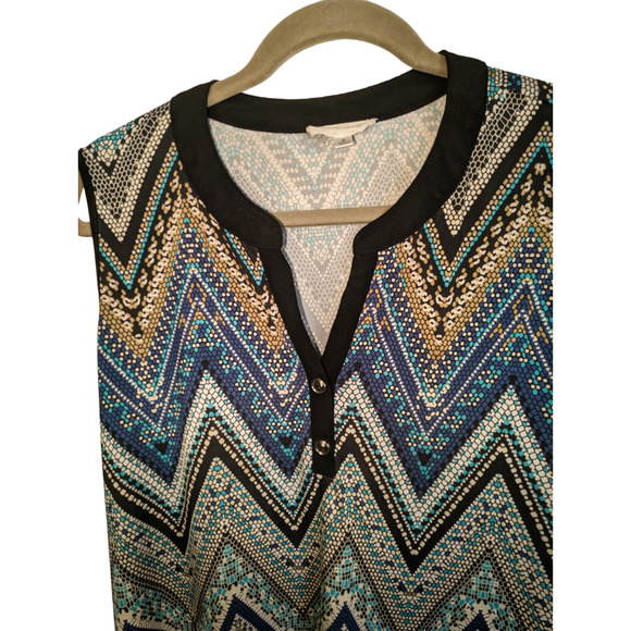 Exclusive One Chevron Zigzag Sleeveless Top Size Small Blue Black White - Picture 10 of 13